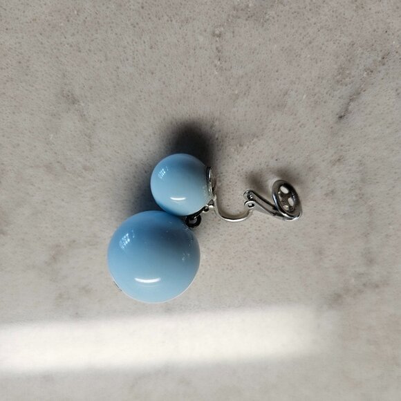 CROWN TRIFARI BABY BLUE DOUBLE BALL DROP CLIP-ON EARRINGS - Picture 8 of 11